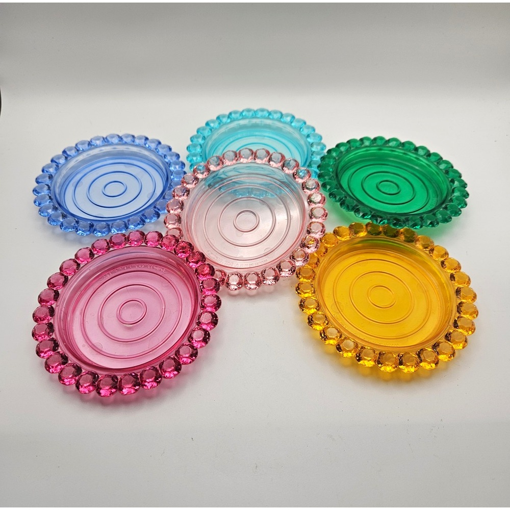 Vtg Jewelier MCM Multicolor Faceted Stackable Coaster Set of 6, In Original Pkg